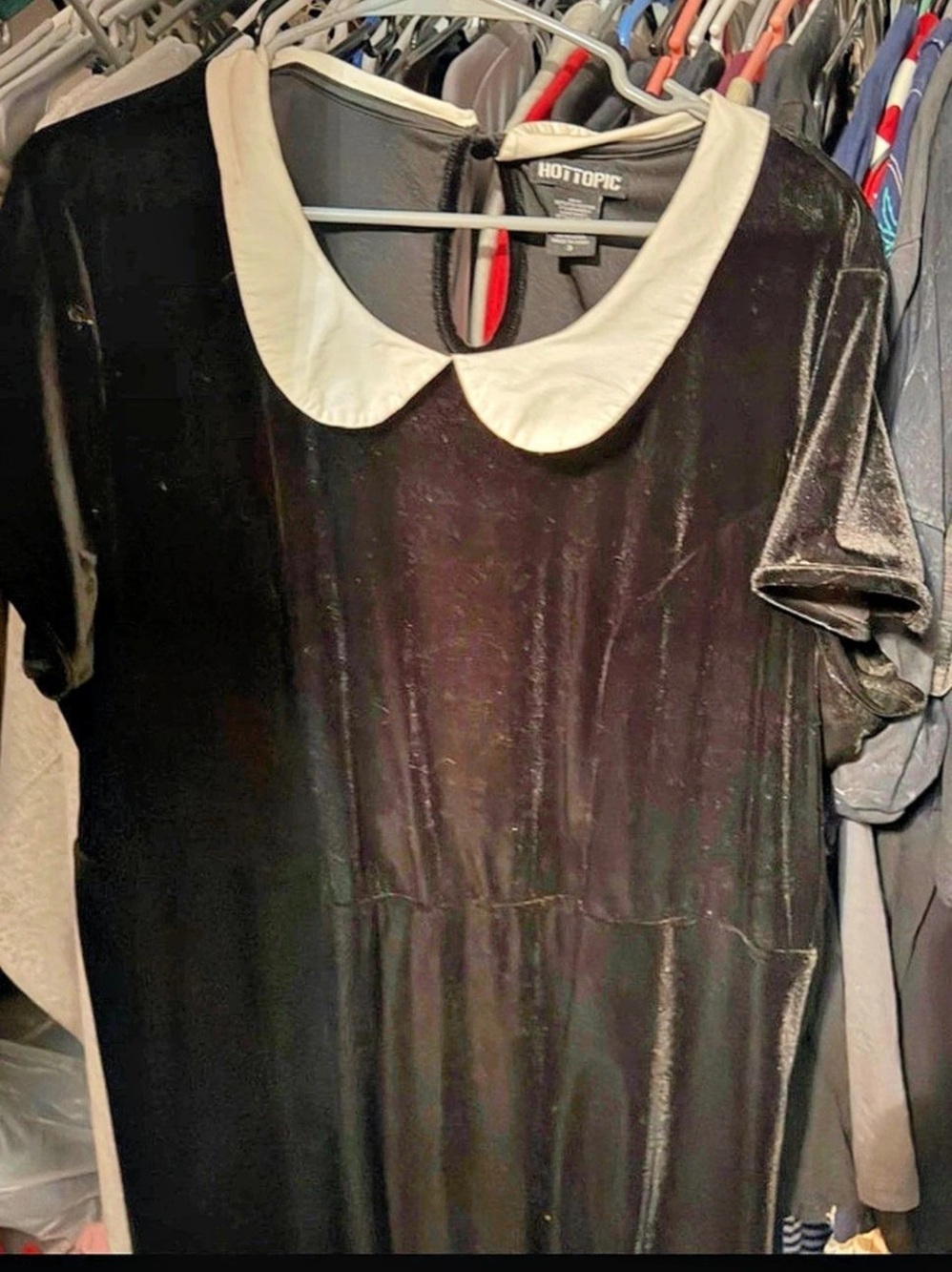Hot Topic Black Velvet White Collar Dress